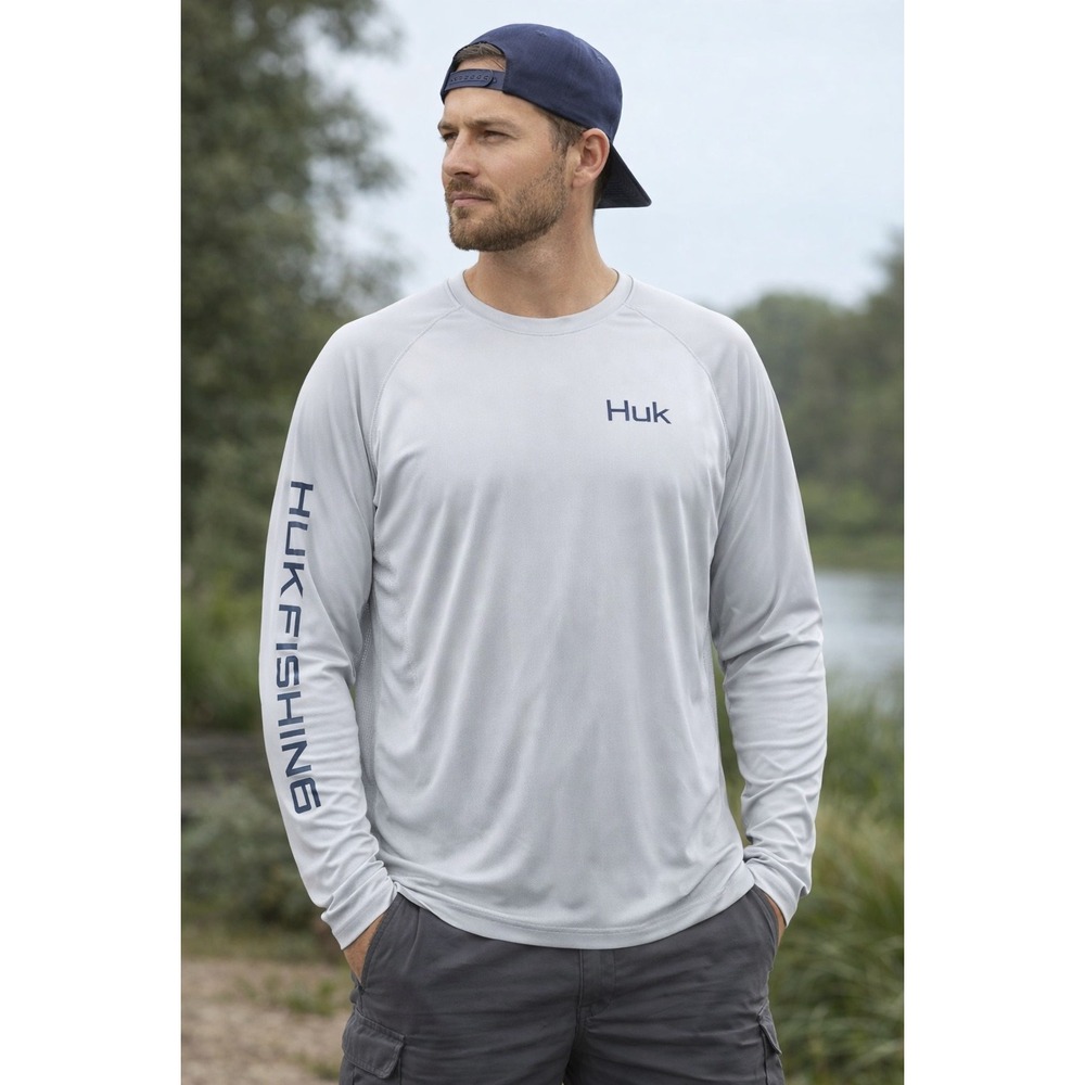 Huk Performance Shirt Women XXL Gray‎ Long Sleeve Marlin Flag Graphic Fishing